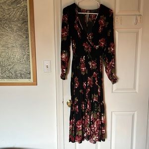 Tiered Black Floral Dress